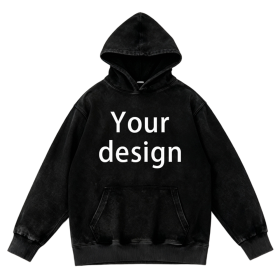 Custom Design Vintage Wash Hoodie Retro Washed Fabric Personalized Print Hooded Sweatshirt Casual Pullover For Men Women