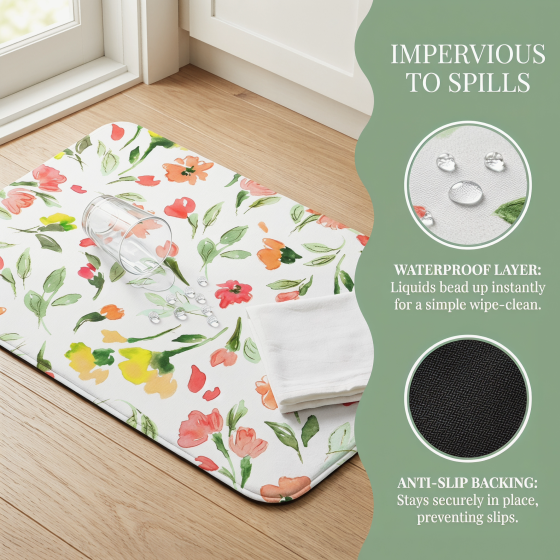 Waterproof leather kitchen floor mat, entry door PU mat, stain-resistant, custom cutting, anti-slip