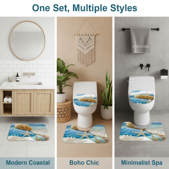 Customizable bathroom toilet three-piece floor mat, washbasin foot mat, toilet seat pad, U-shaped pad, toilet seat water-absorbing mat