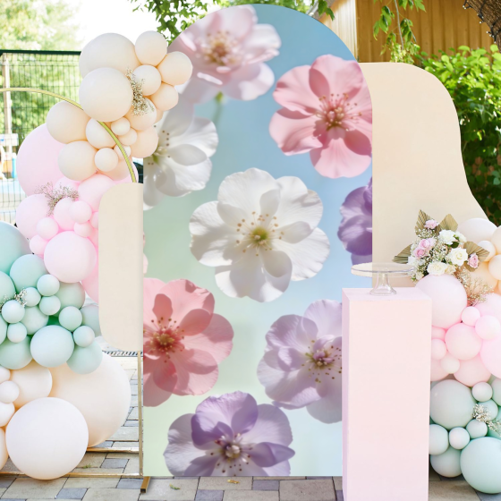 Customizable, elastic wedding stage backdrop drapery, decorative flower arch curtains, wedding decoration design