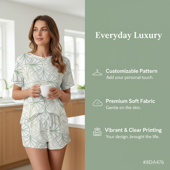 Customizable pattern women's home wear short-sleeved short-pants set, convenient for home use, lightweight set